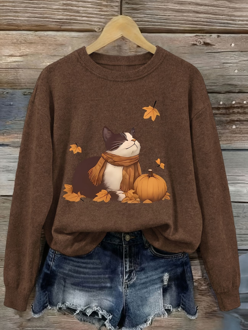 Charlotte™ Autumn Cat Print Sweater
