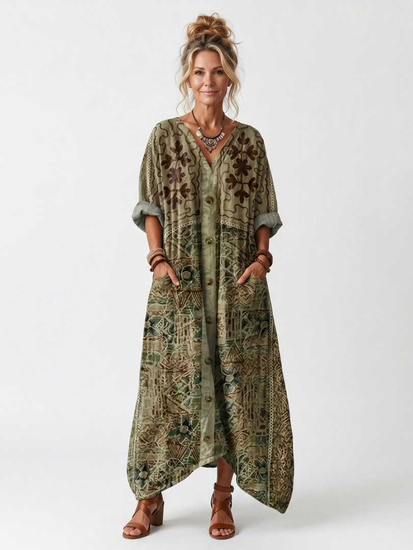 Aleta™ Button-Front Oversized Midi Dress