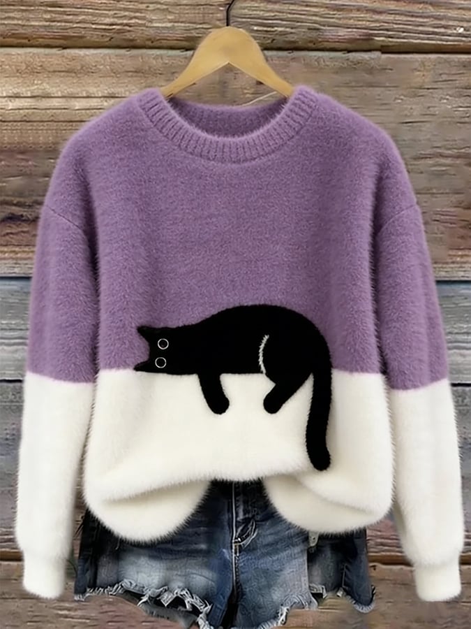 Aileen™ Elegant Cat Print Oversized Sweater