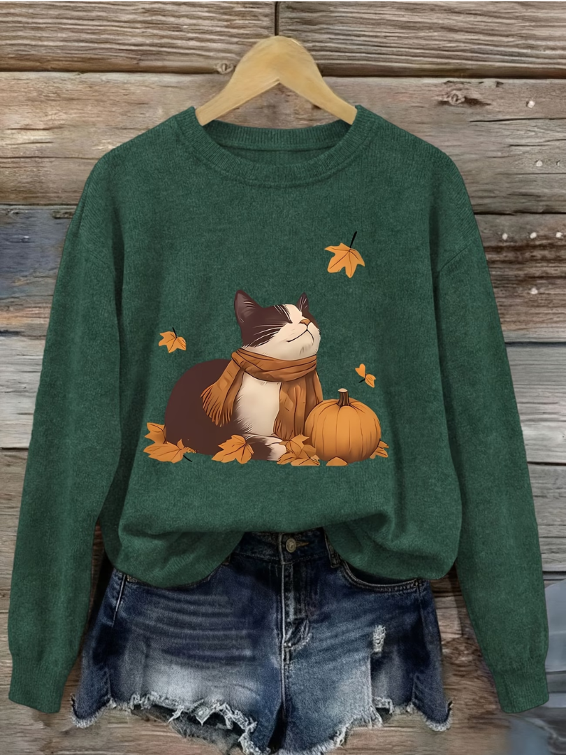 Charlotte™ Autumn Cat Print Sweater