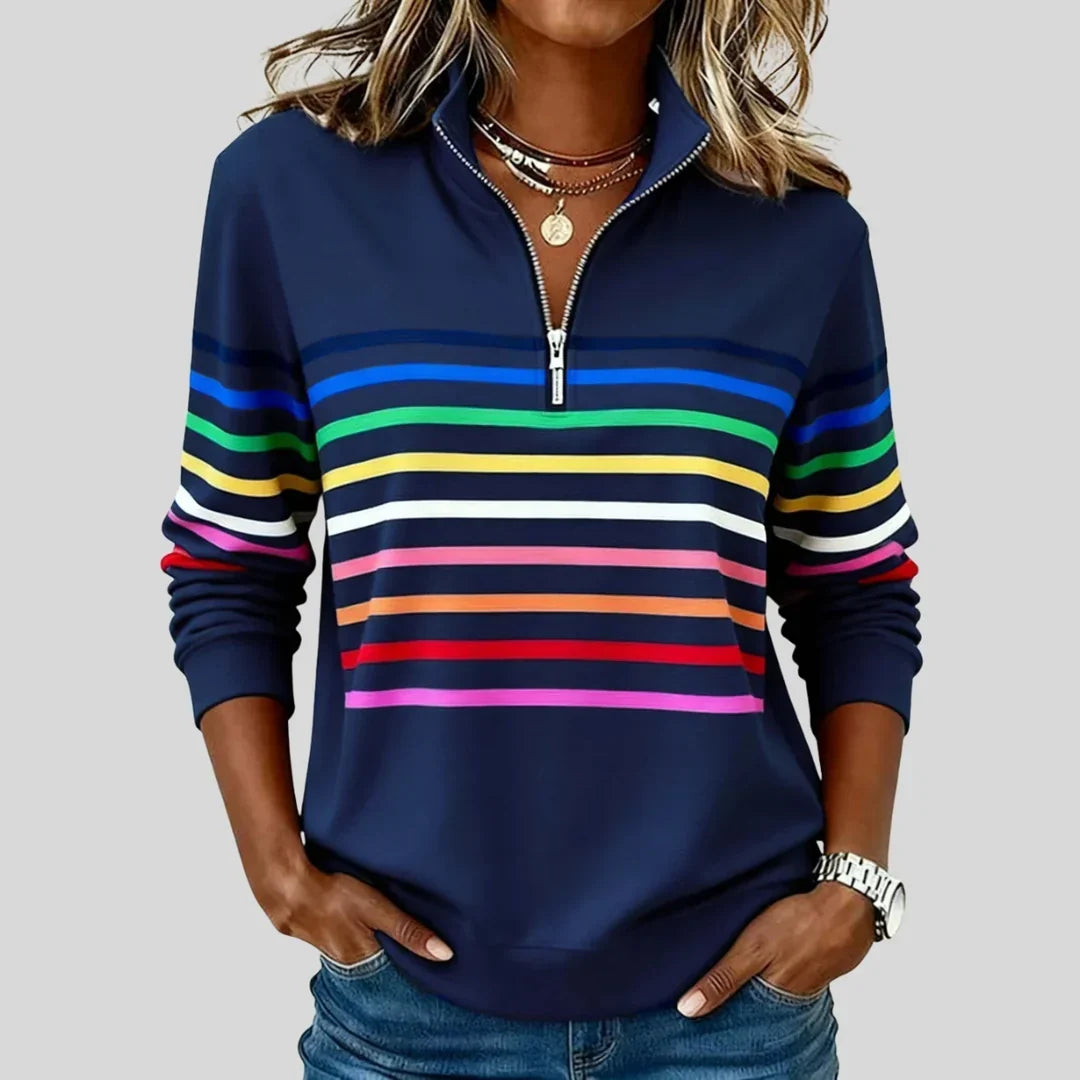 Celine™ Colorful Striped Quarter-Zip Sweatshirt