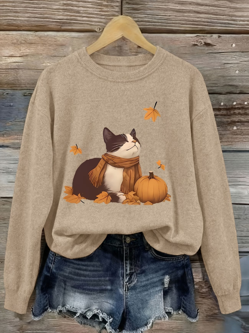 Charlotte™ Autumn Cat Print Sweater