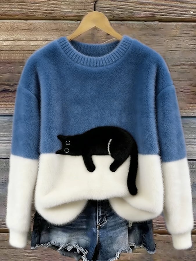 Aileen™ Elegant Cat Print Oversized Sweater
