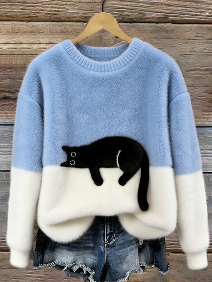 Aileen™ Elegant Cat Print Oversized Sweater