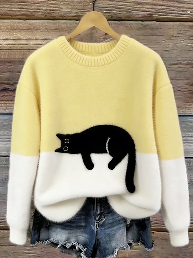 Aileen™ Elegant Cat Print Oversized Sweater