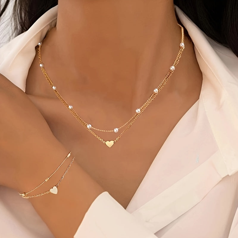 SIMPLE HEART NECKLACE & BRACELET SET
