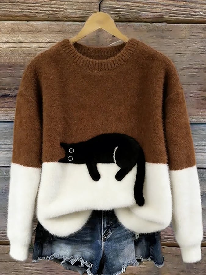 Aileen™ Elegant Cat Print Oversized Sweater