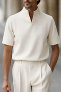 Urban Minimalist Stand Collar Short Sleeve Top
