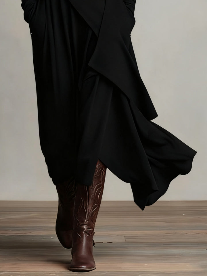 Purple High-neck Asymmetrical Pleated Maxi Dress（Necklace not included）