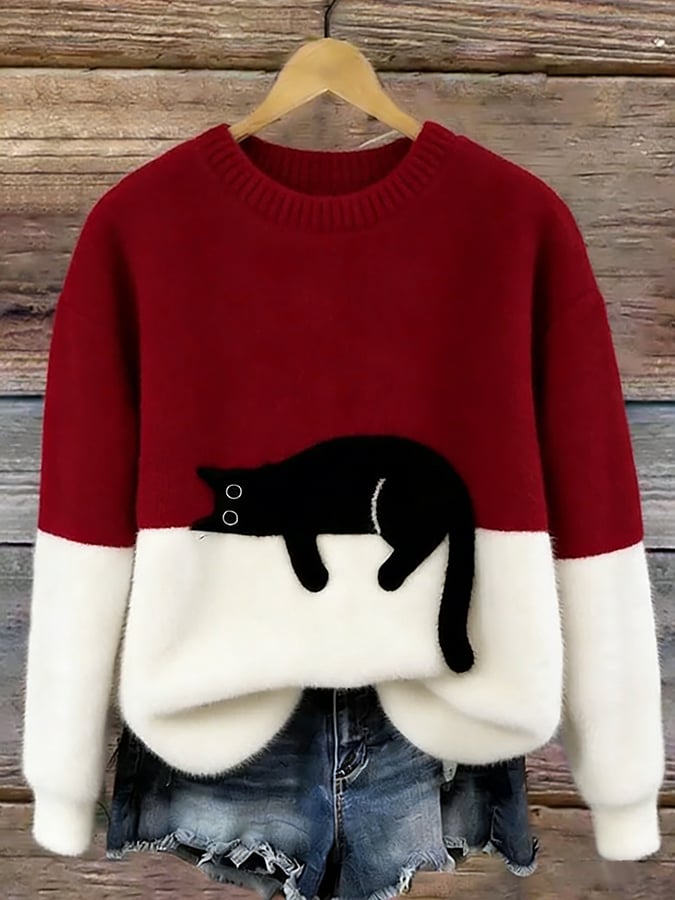 Aileen™ Elegant Cat Print Oversized Sweater