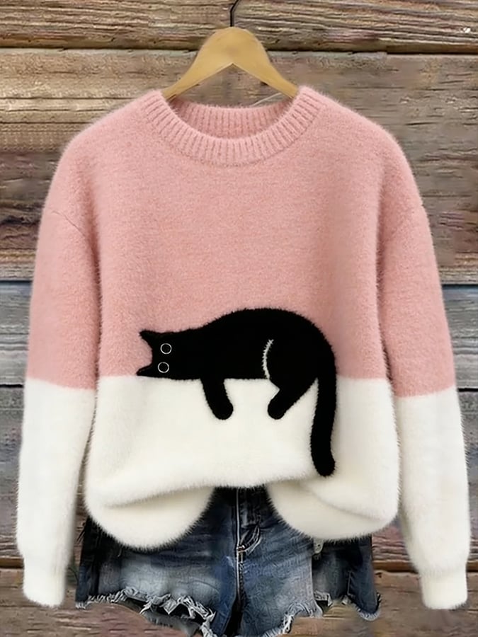 Aileen™ Elegant Cat Print Oversized Sweater