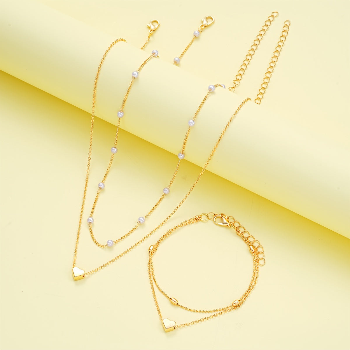 SIMPLE HEART NECKLACE & BRACELET SET