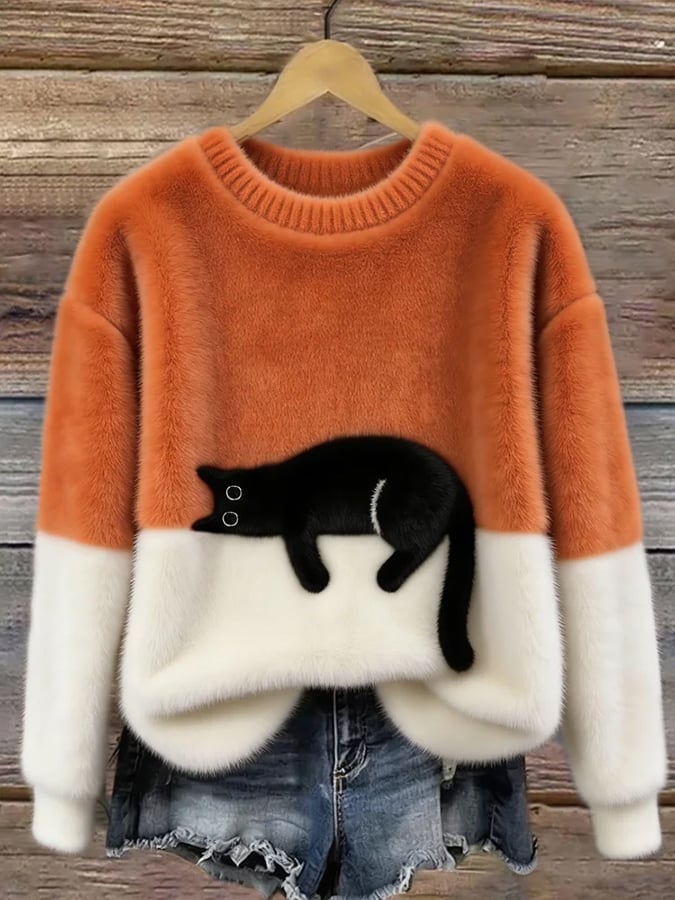 Aileen™ Elegant Cat Print Oversized Sweater