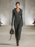 LIORRA | LONG-SLEEVE TUNIC DRESS WITH HOOD AND ZIPPER DETAIL