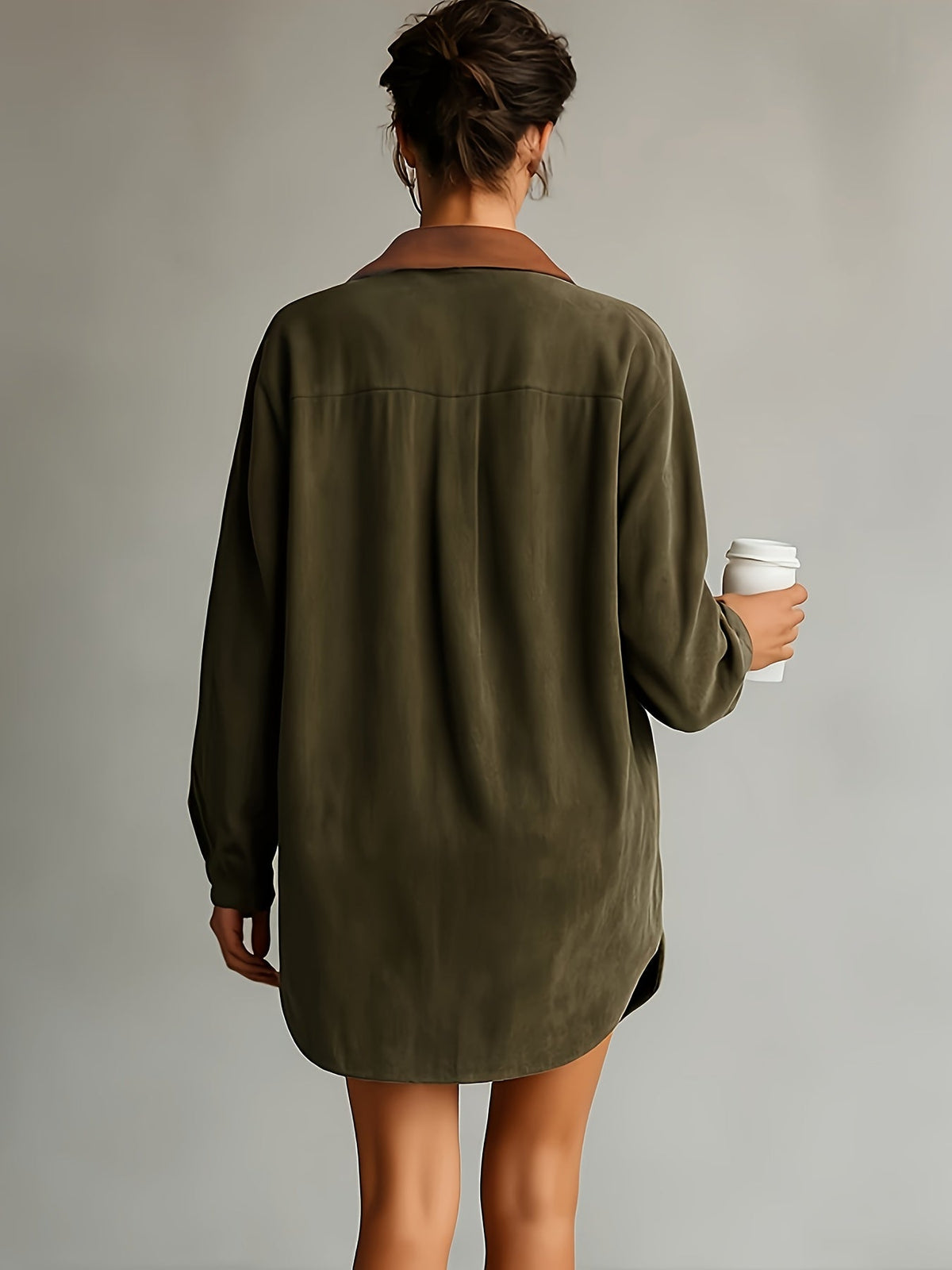 CHLOELAIN | SOLID COLOR COLLAR LONG SLEEVE MINI DRESS