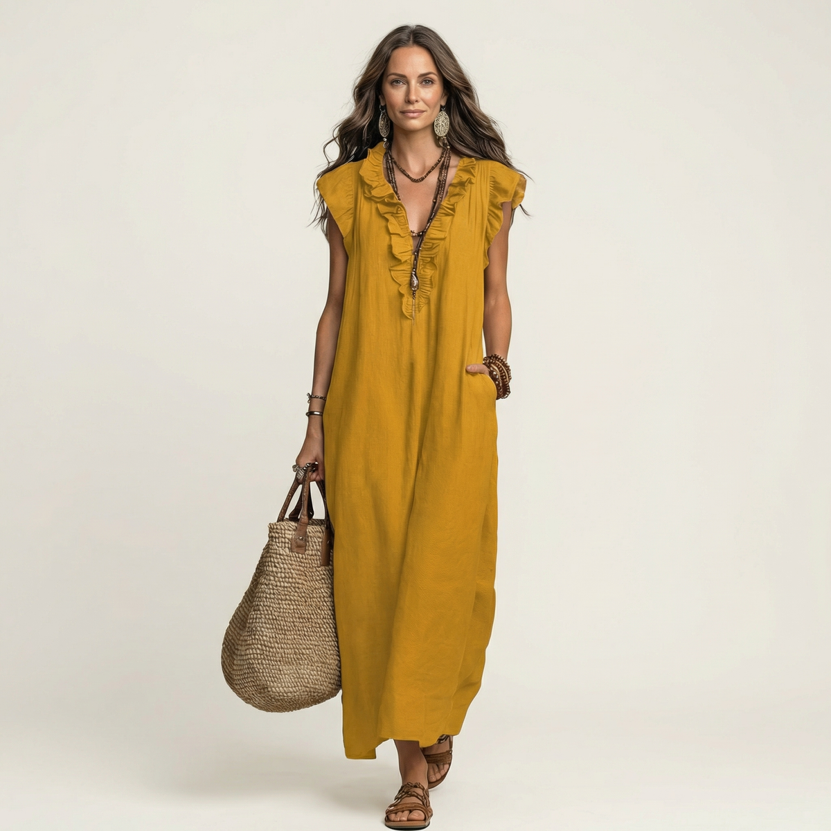 Josette™ Ruffle V-Neck Maxi Dress