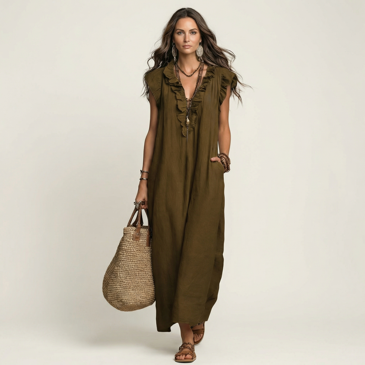 Josette™ Ruffle V-Neck Maxi Dress