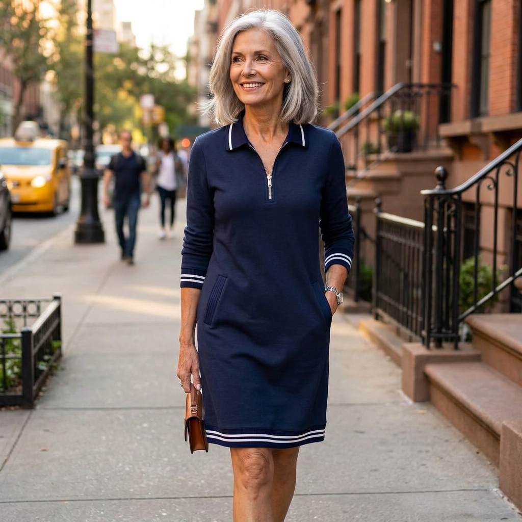 Delia The Zip-Front Lapel Dress lifestyle photo