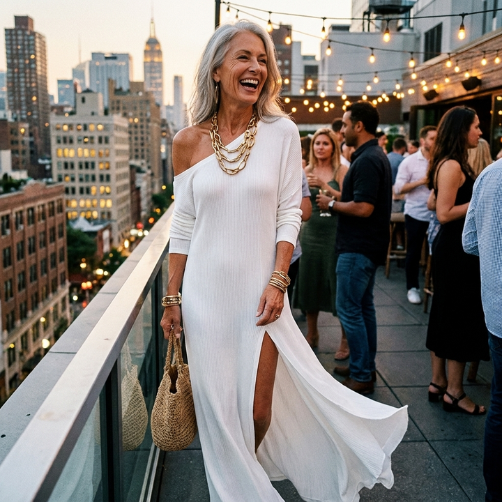Serina One-Shoulder Slit Dress lifestyle photo
