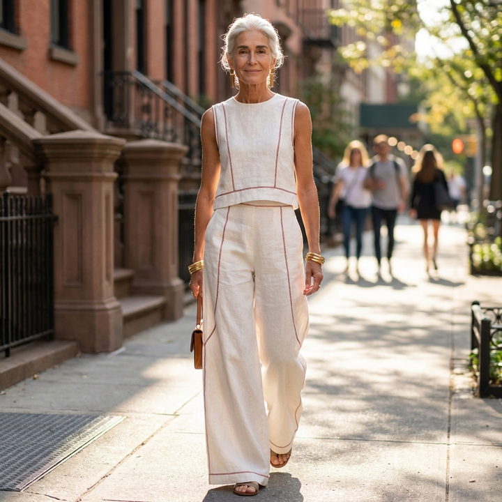 Sloane Contrast-Stitch Pants Set