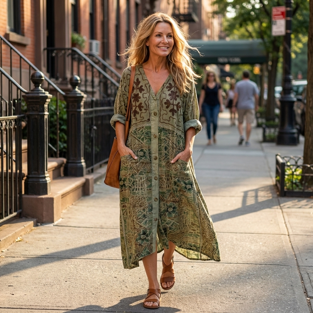Aleta Button-Front Oversized Midi Dress