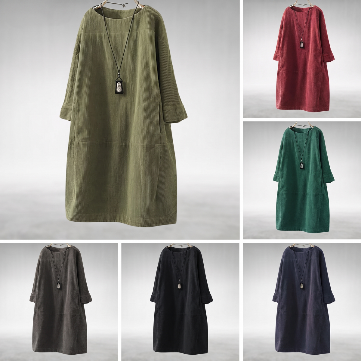 Amy Relaxed Corduroy Midi Dress detail