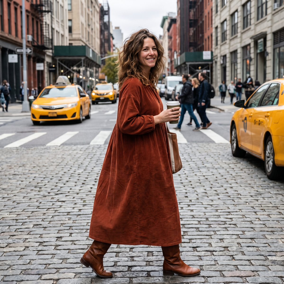 Amy Relaxed Corduroy Midi Dress