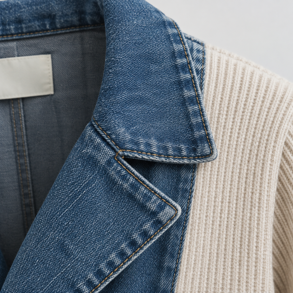 Greta Denim Jacket with Knit Inserts detail