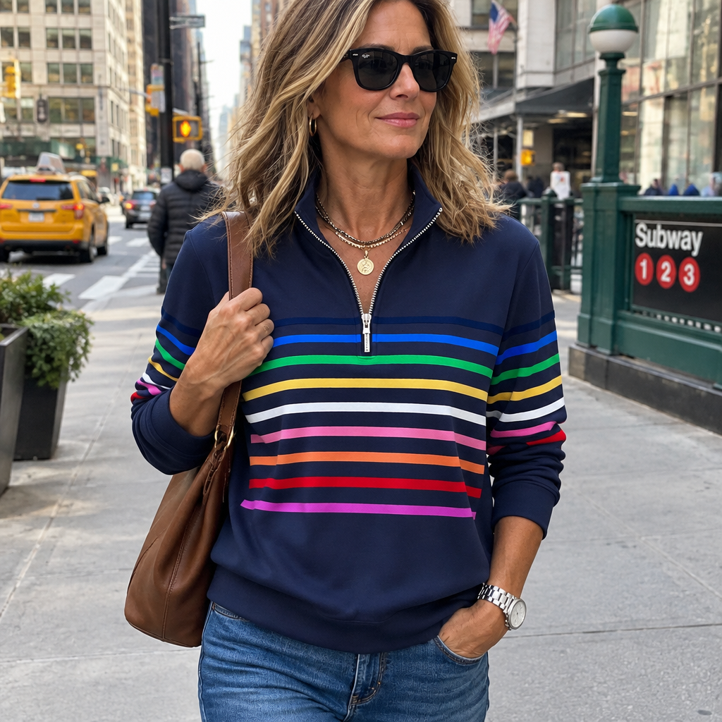 Celine Colorful Striped Quarter-Zip Sweatshirt