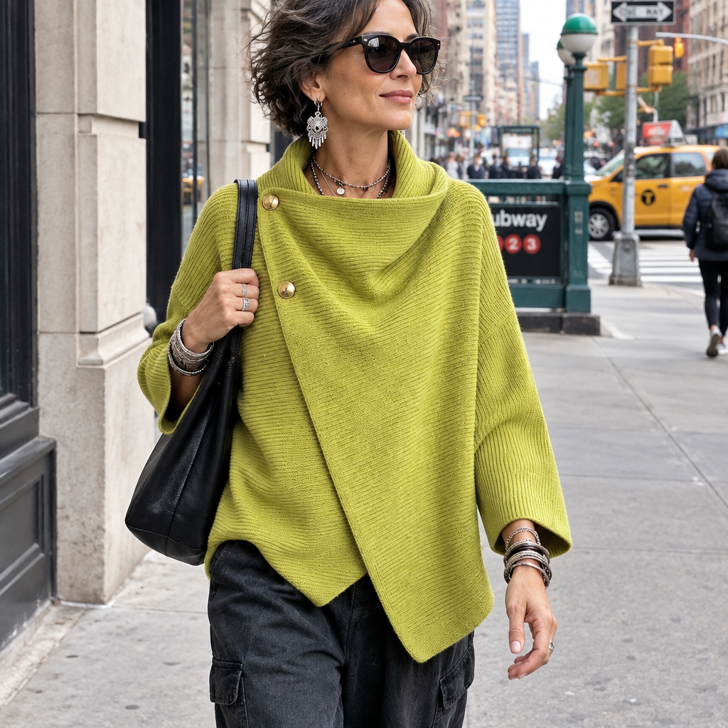 Noelle Asymmetric Button-Up Sweater