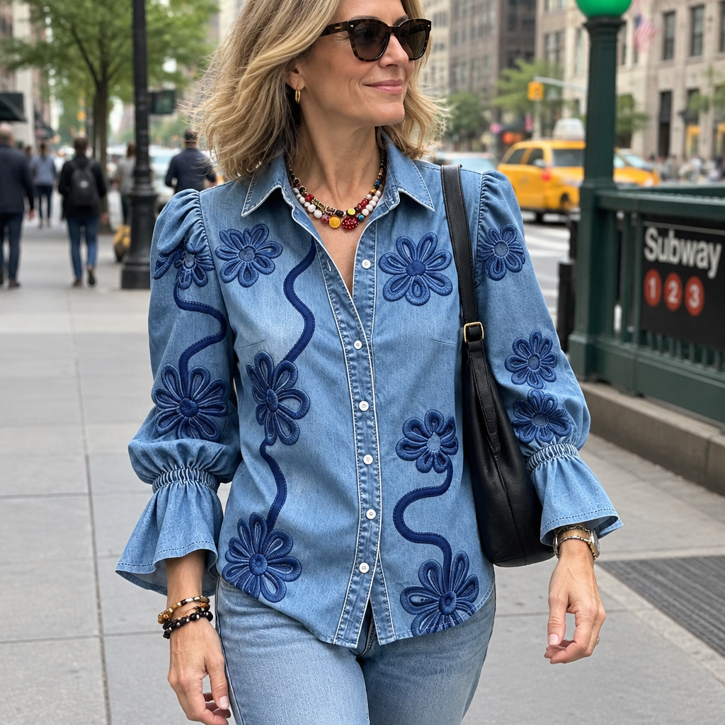 Juliette Floral Embroidered Denim Shirt