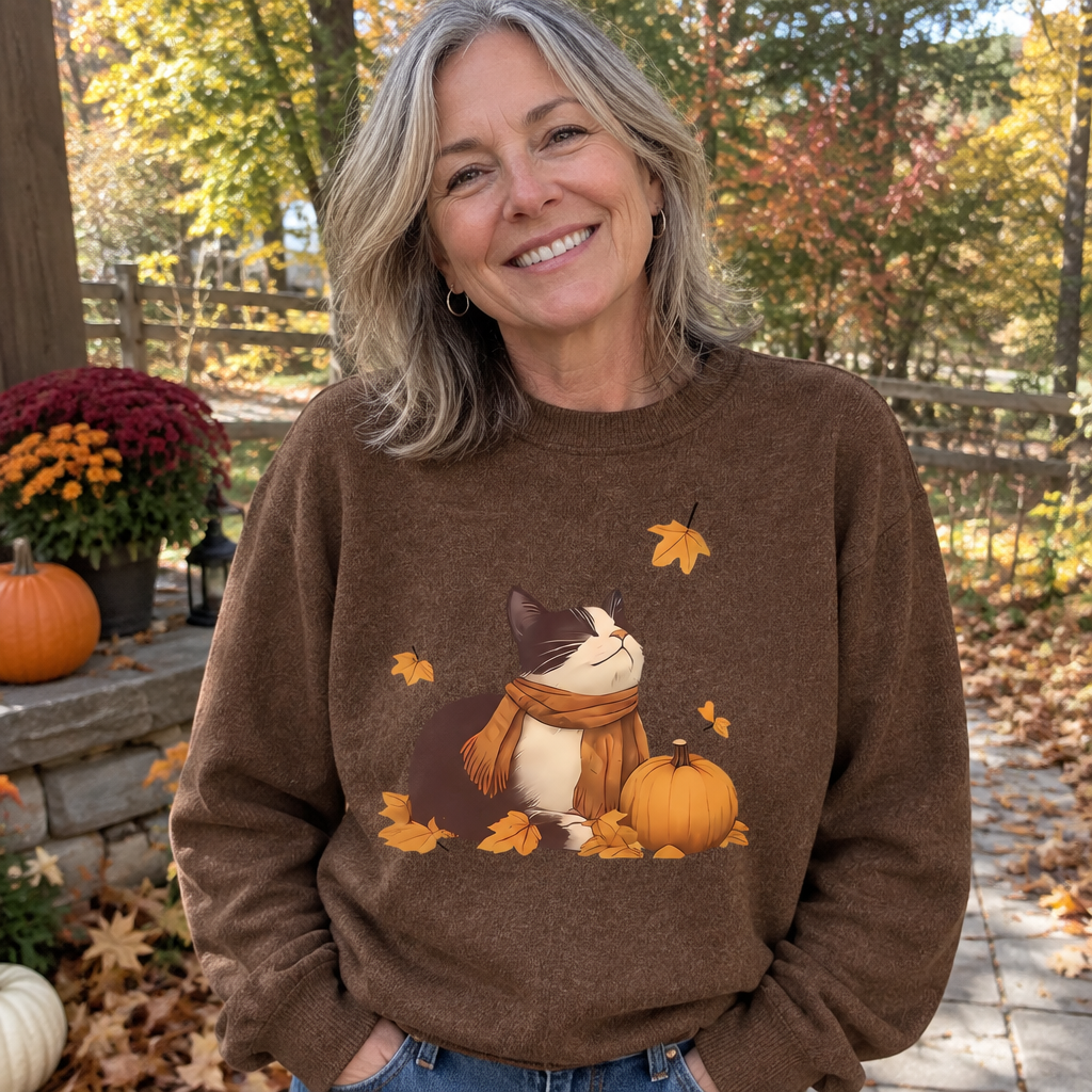 Charlotte™ Autumn Cat Print Sweater