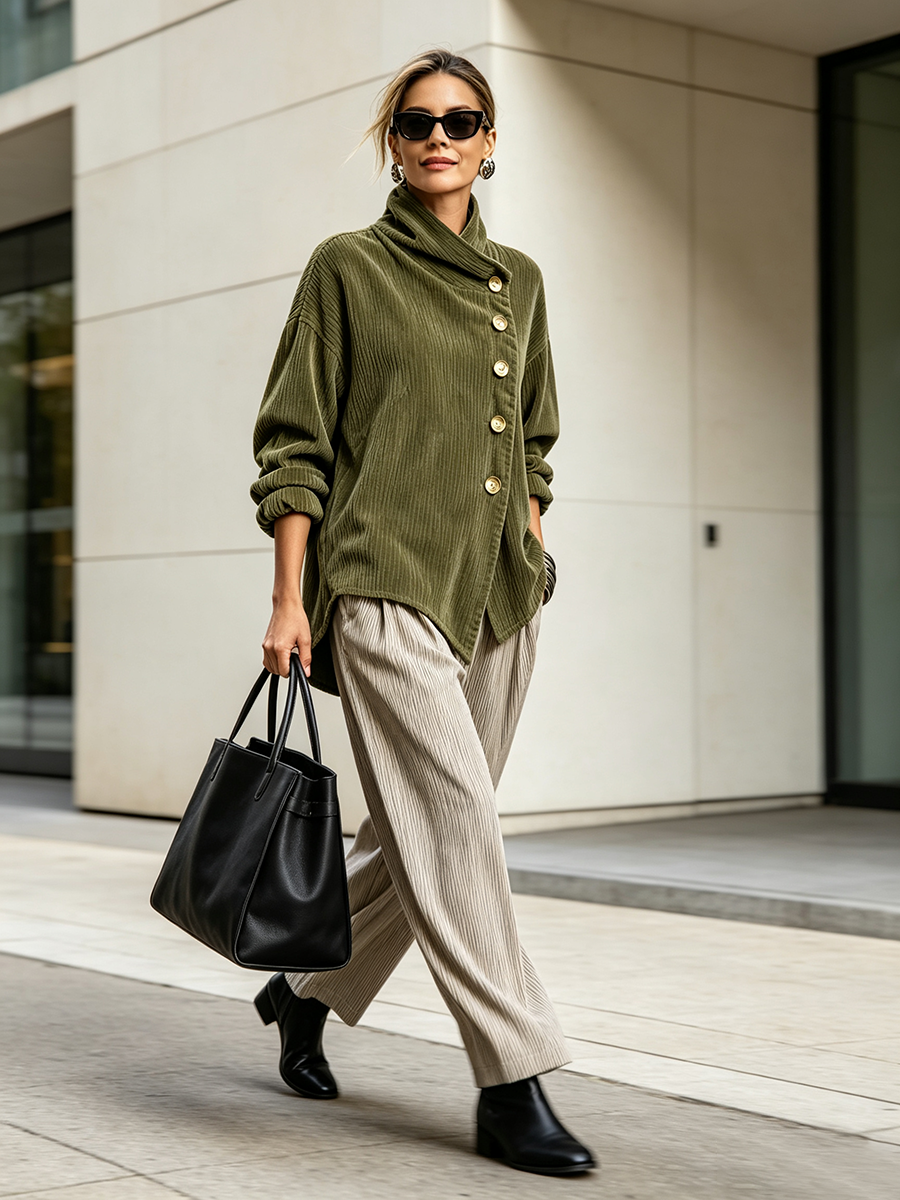 Josie™ Funnel Neck Corduroy Top