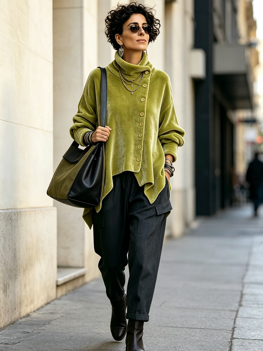 Carol™ Velvet Asymmetric Turtleneck Top