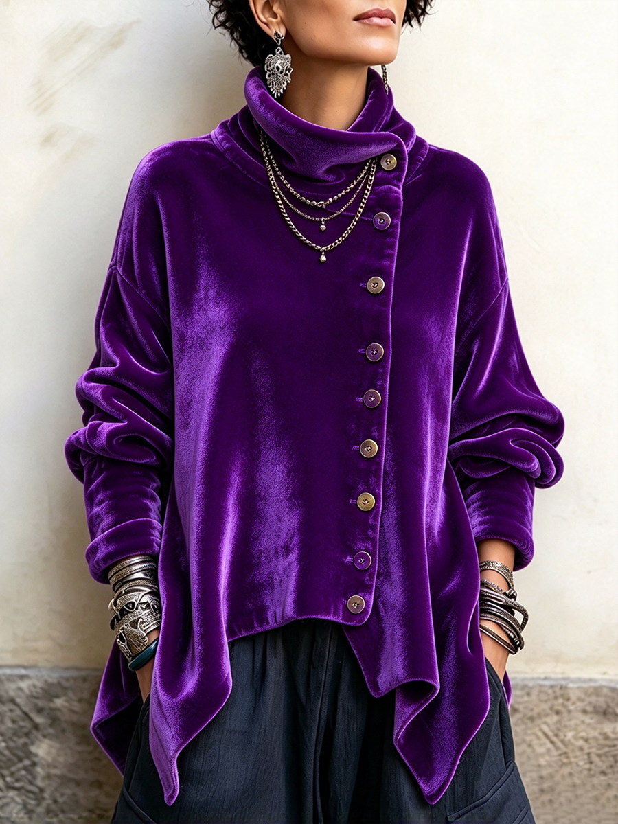 Carol™ Velvet Asymmetric Turtleneck Top