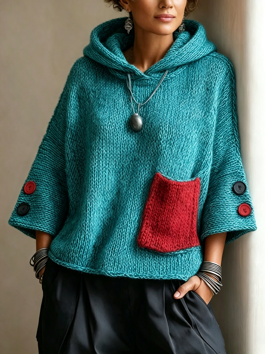 Zadie™ Relaxed Contrast Pocket Hooded Sweater