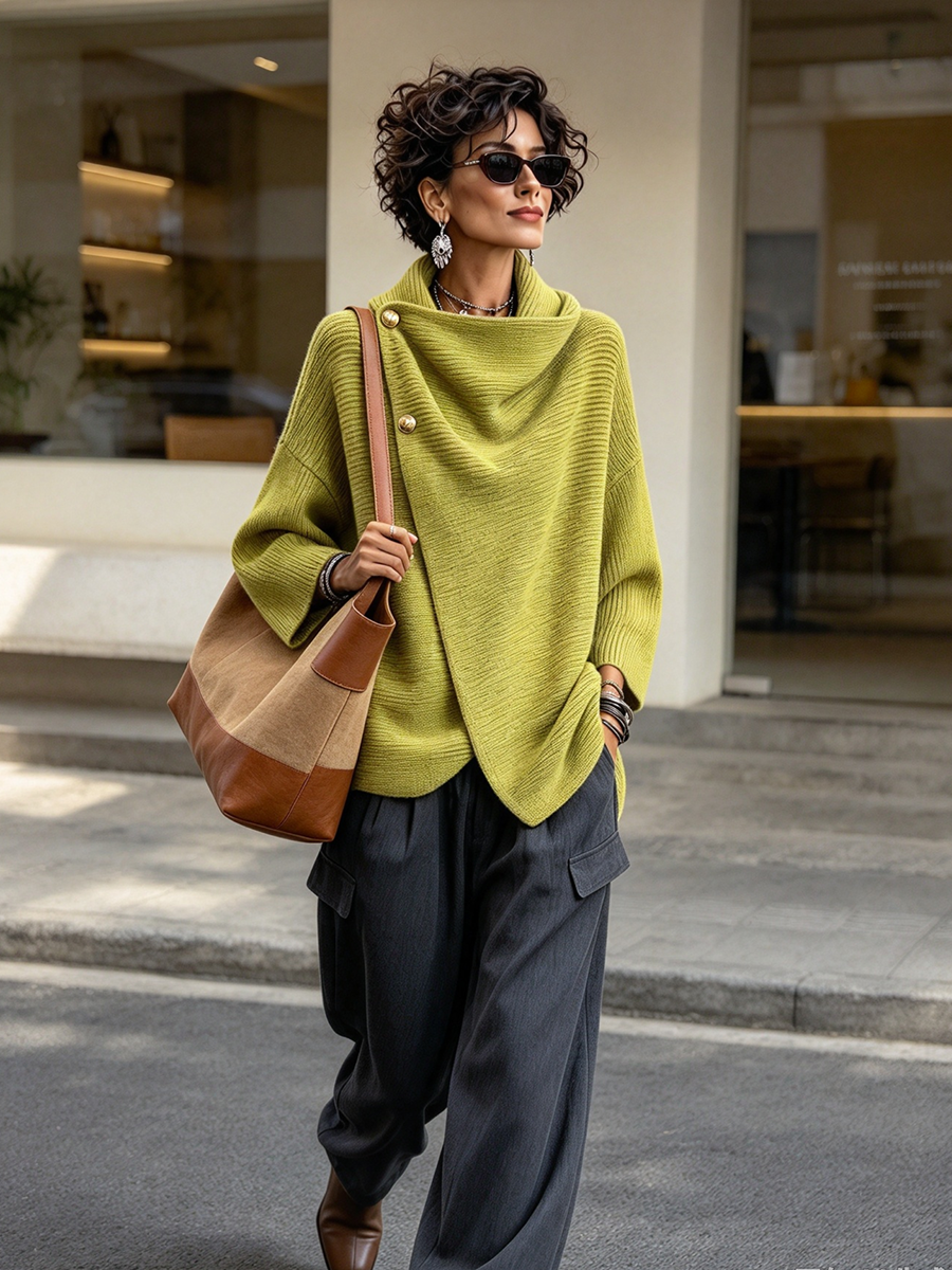 Noelle™ Asymmetric Button-Up Sweater