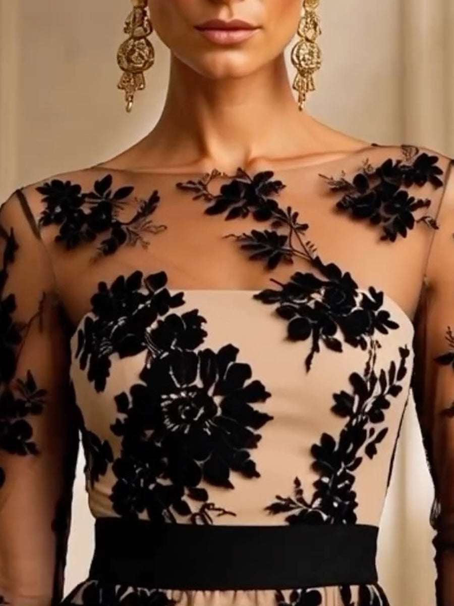 Adeline™ Floral Lace Midi Evening Dress
