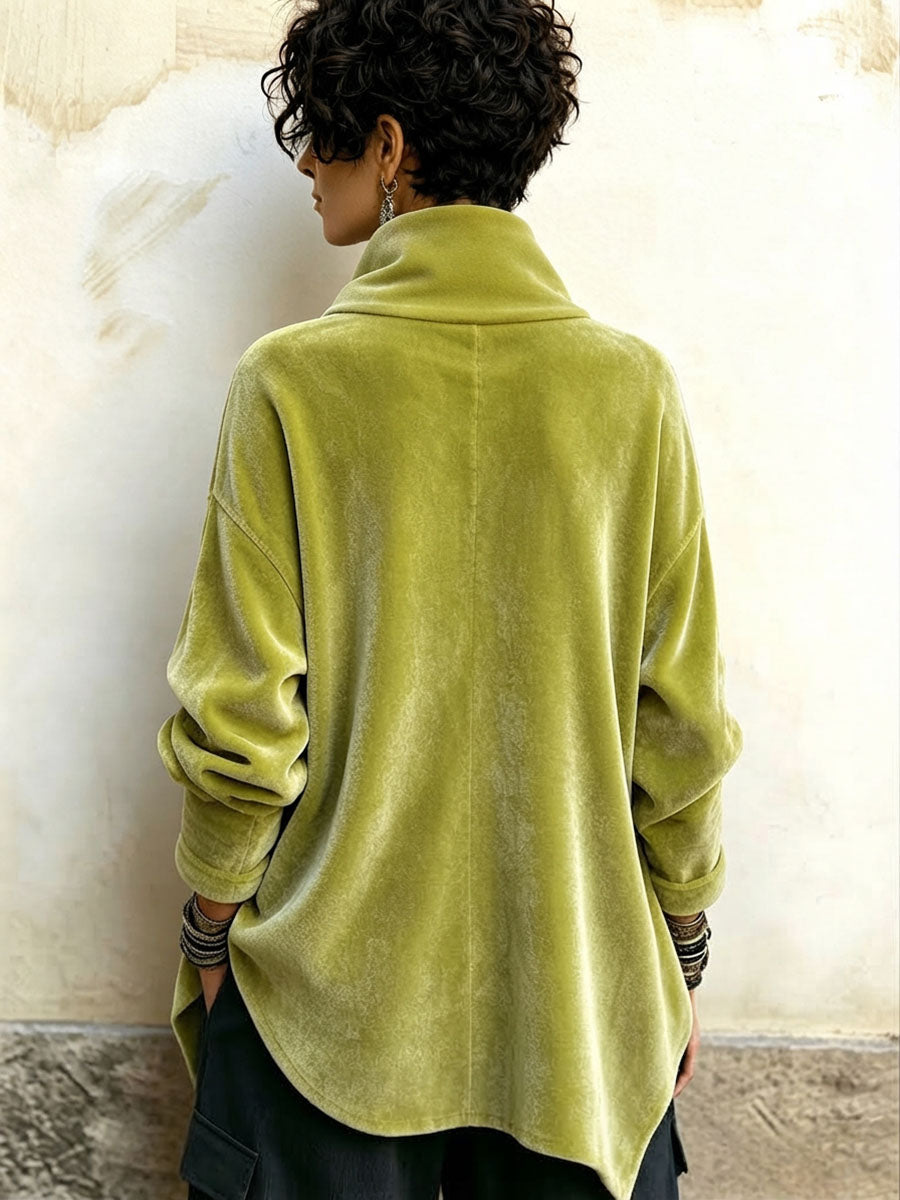 Carol™ Velvet Asymmetric Turtleneck Top