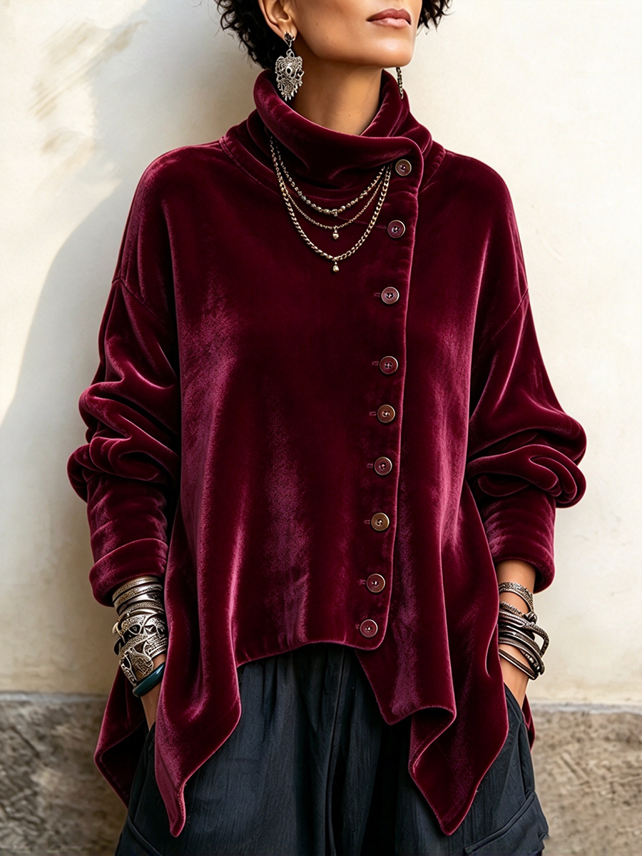 Carol™ Velvet Asymmetric Turtleneck Top