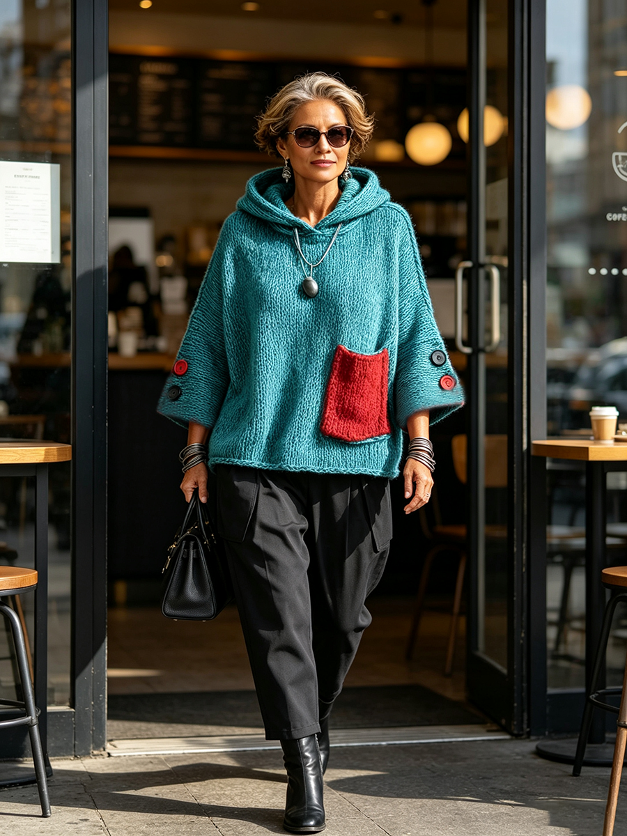 Zadie™ Relaxed Contrast Pocket Hooded Sweater