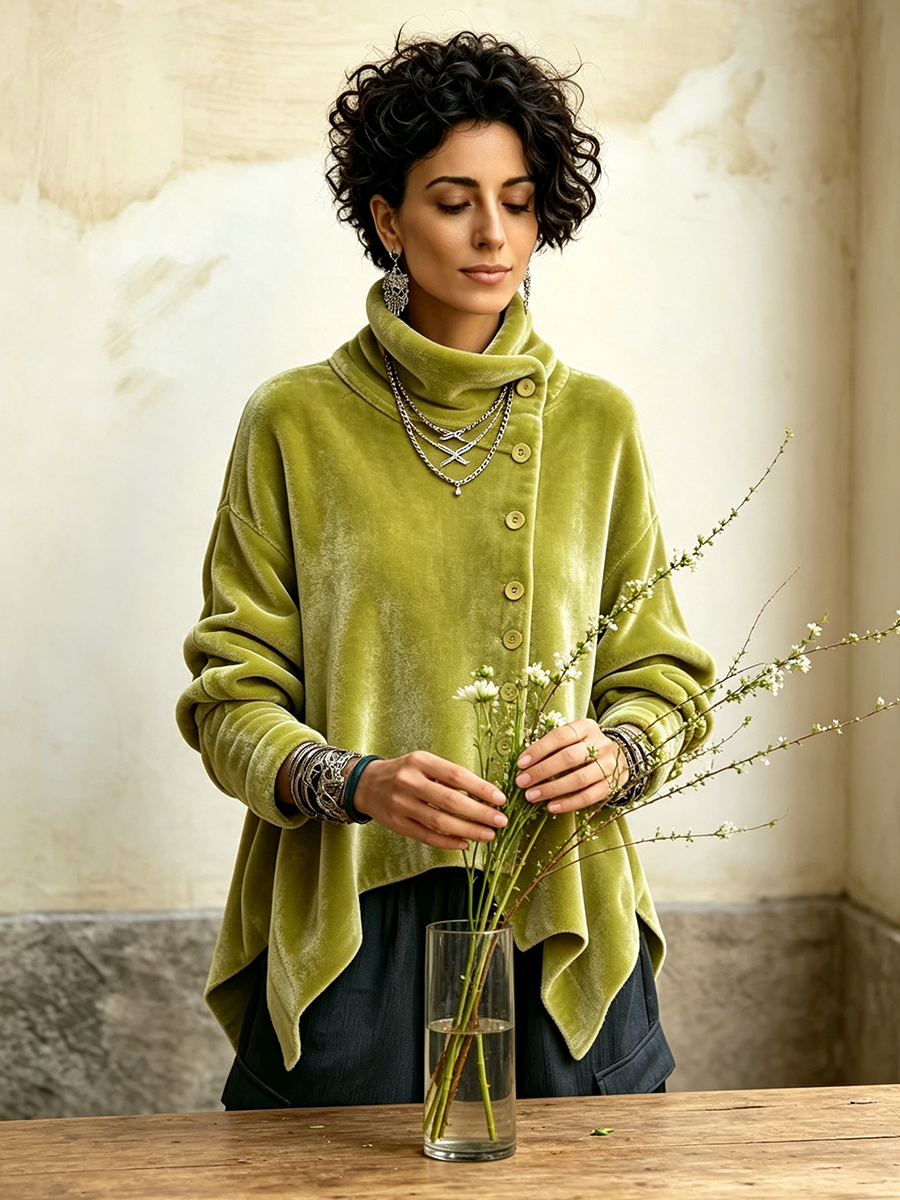 Carol™ Velvet Asymmetric Turtleneck Top