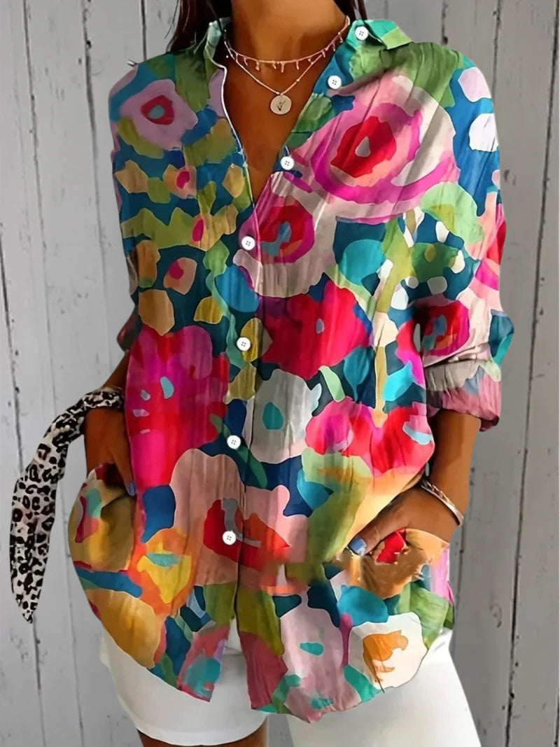 Catalina | Vibrant Artistic Button-Up Blouse