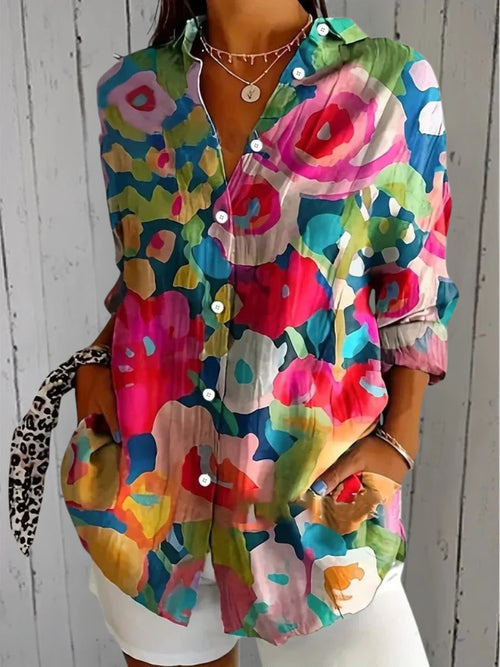 Catalina | Vibrant Artistic Button-Up Blouse